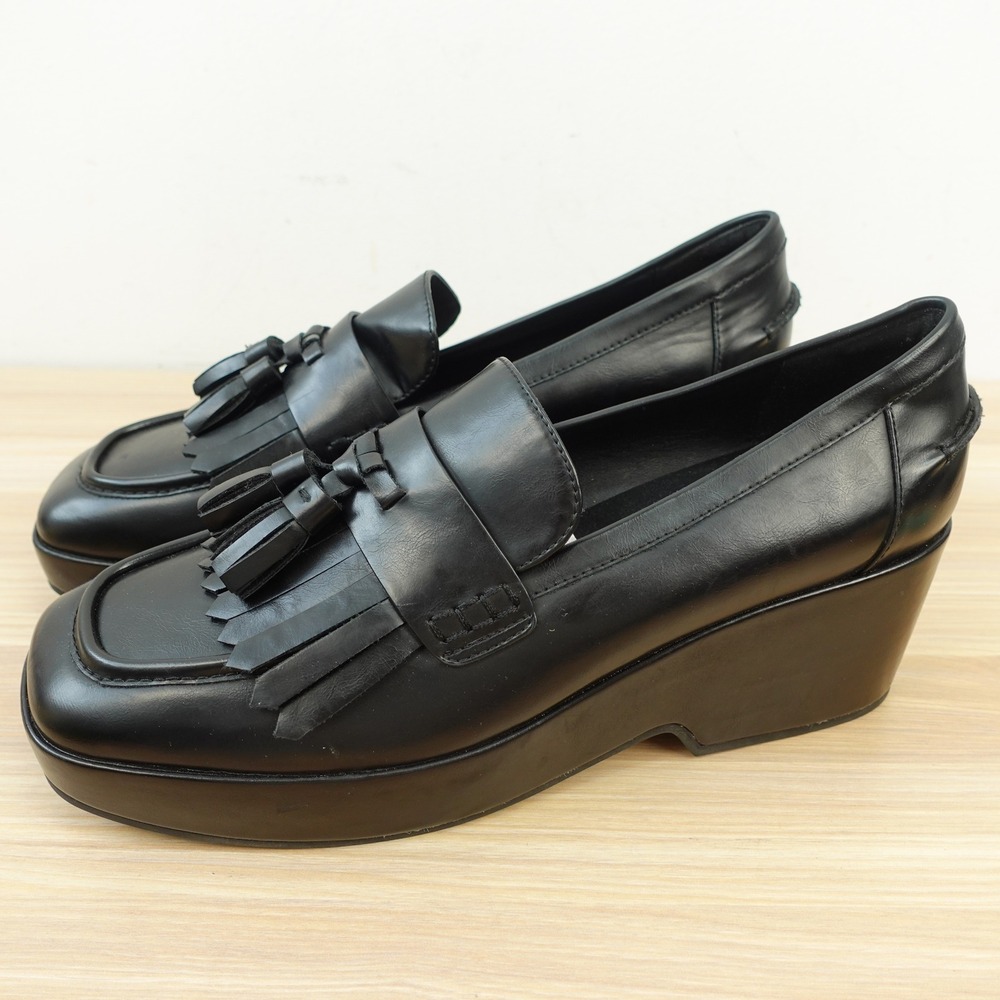 Office Siren Platform Loafers Womens 10 M Black Tassel Kiltie Chunky AEROSOLES